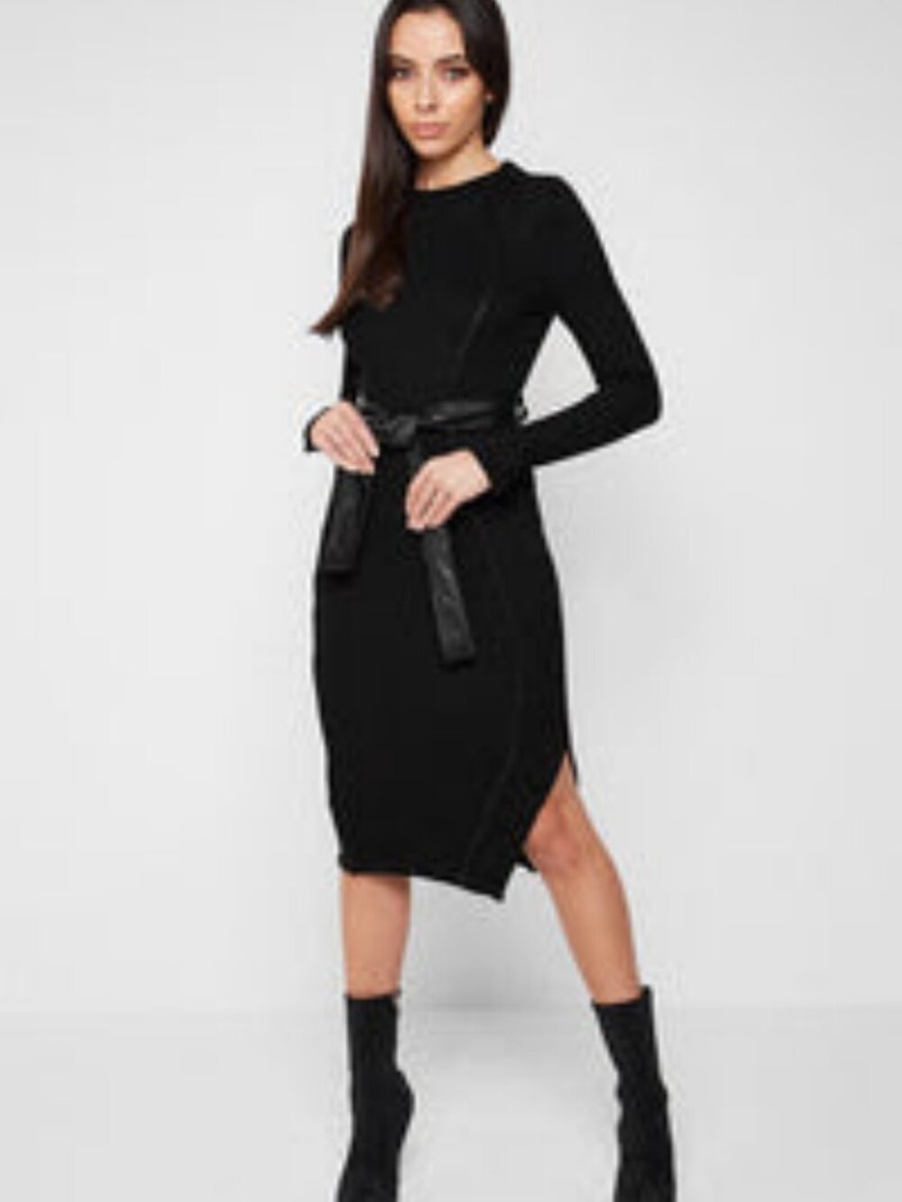 Ribbed Midi Dress Black
